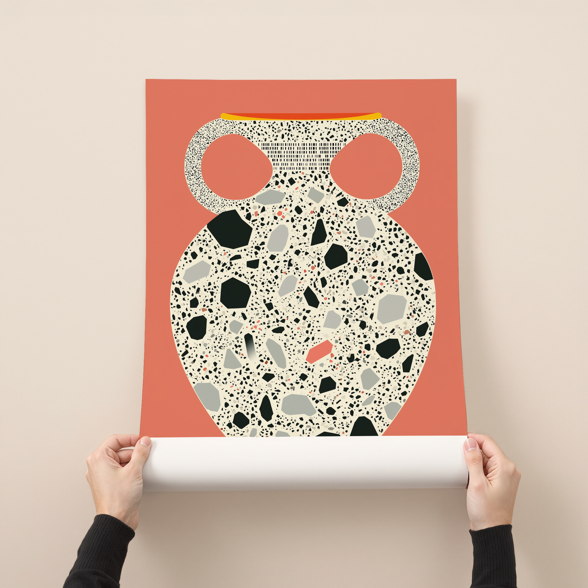 Larova art print featuring a modern ceramic-inspired illustration with layered textures and warm contemporary tones