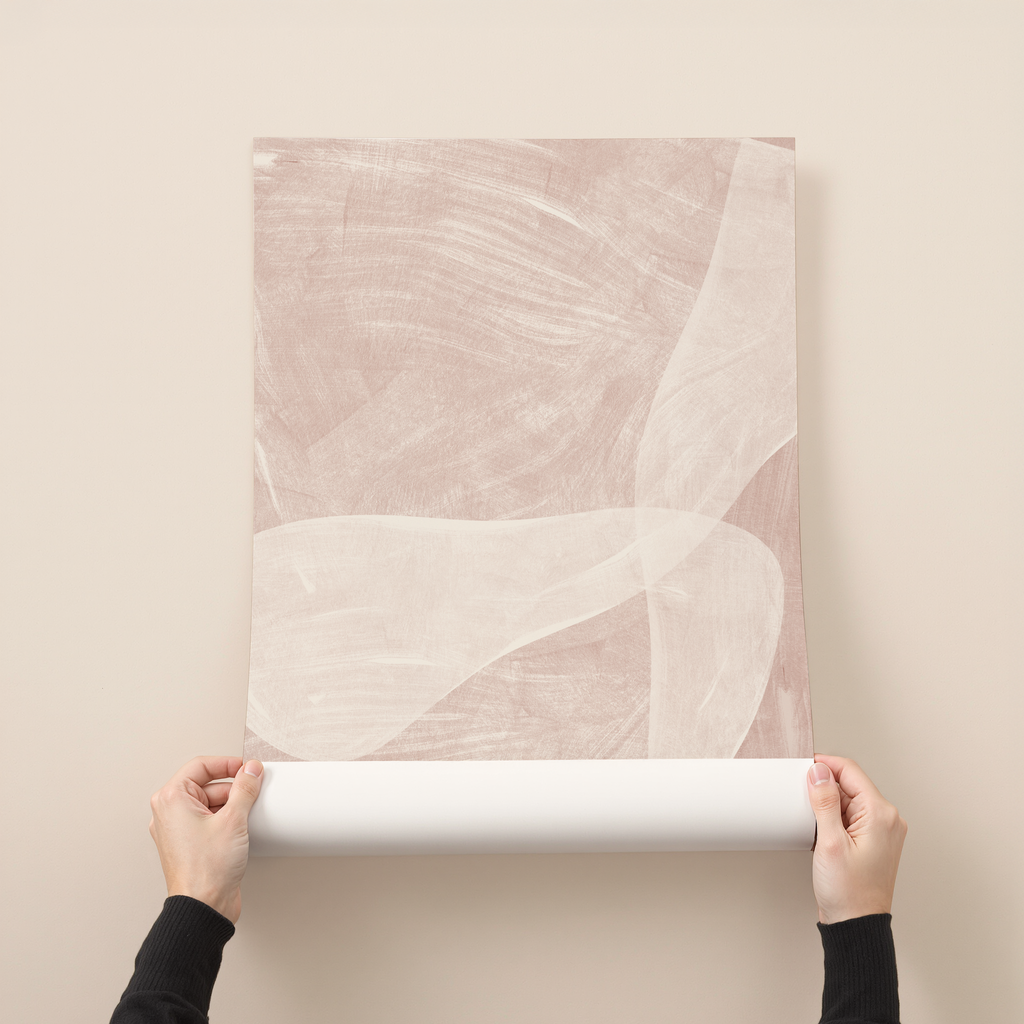 Soft abstract wall art print in blush and neutral tones with flowing organic shapes
Minimalist abstract artwork in warm beige and blush colors, modern wall decor
Close-up of abstract art print texture with gentle flowing lines in neutral tones